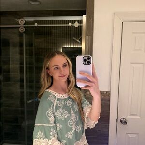 Mint Green Embroidered Lace Top